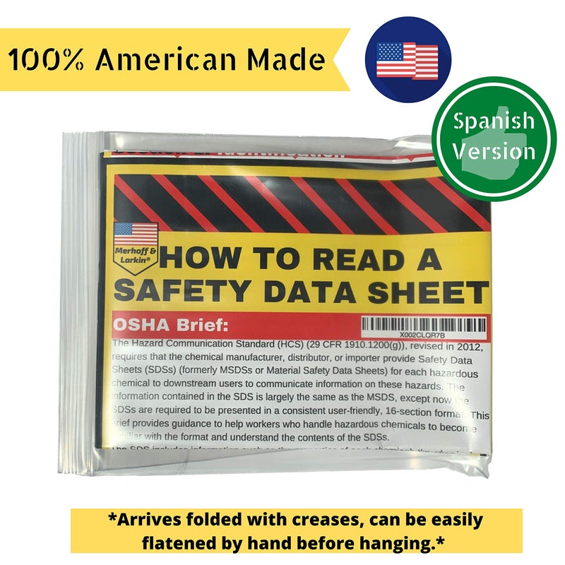 Merhoff & Larkin How to Read A Safety Data Sheet (SDS/MSDS) Poster | English & Spanish 2026 | 36 x 24 Inch | UV Coated Paper Sign | OSHA, HMIS, Hazard Compliance Center | Display Instructions Chemical Labels (Spanish) - Image 4